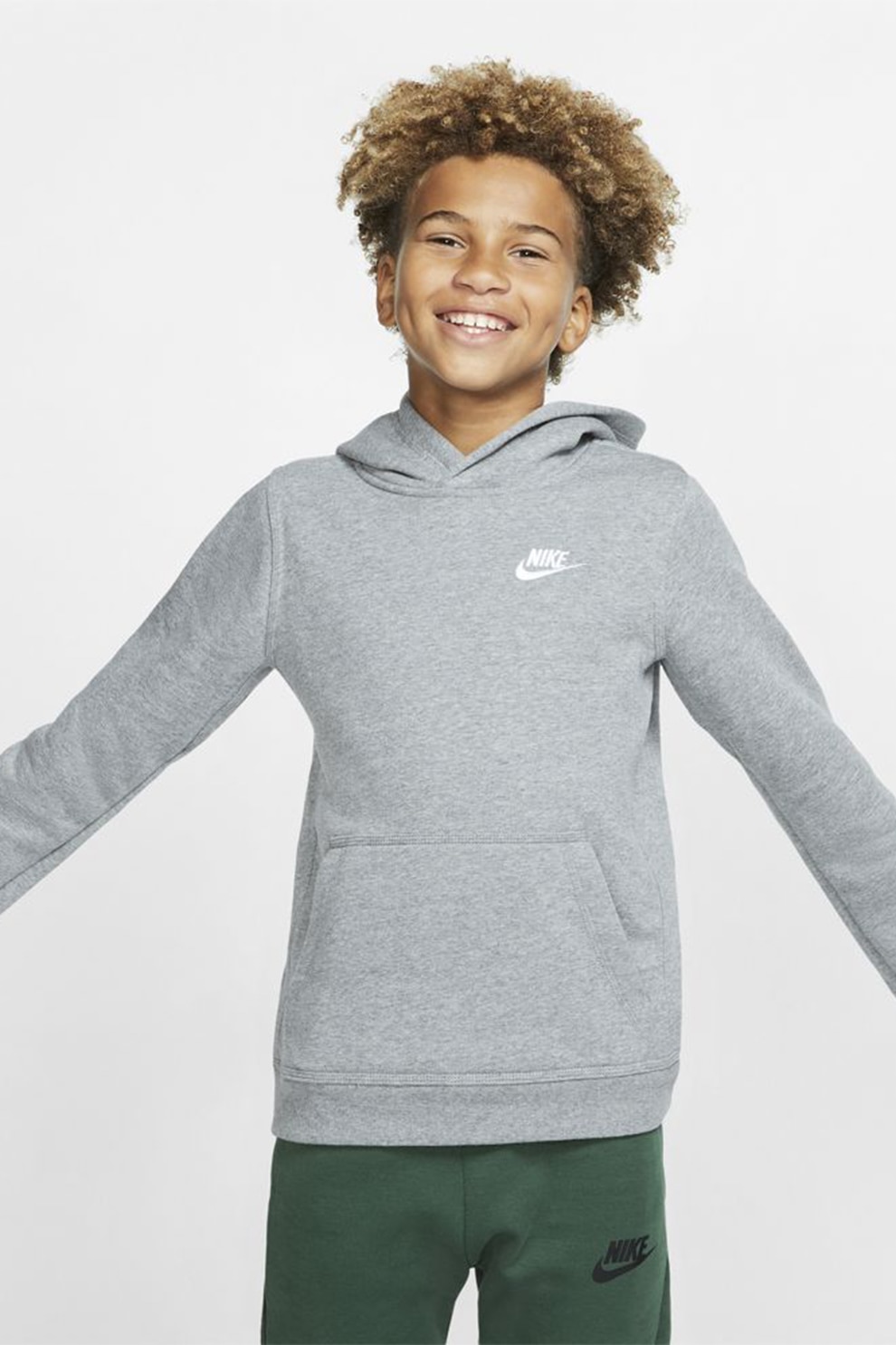 Nike, Hanorac cu buzunar kangaroo Club, Gri melange