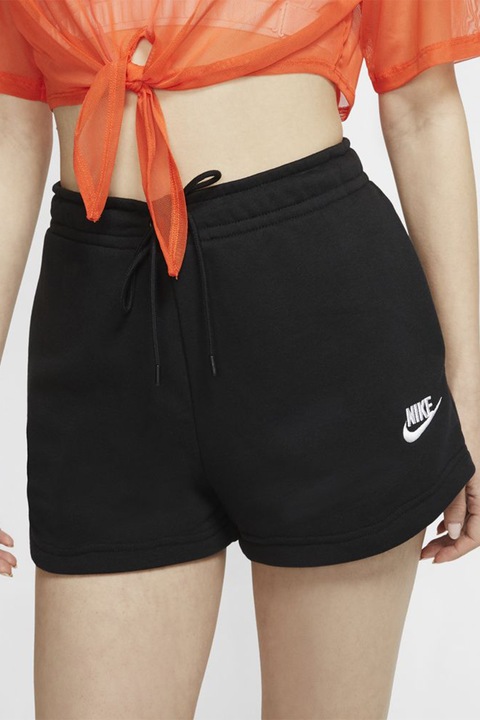 Nike, Pantaloni scurti cu snur in talie Essentials, Alb/Negru