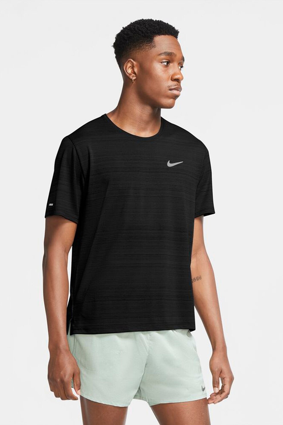 Nike, Tricou cu decolteu la baza gatului, pentru alergare Miler, Negru