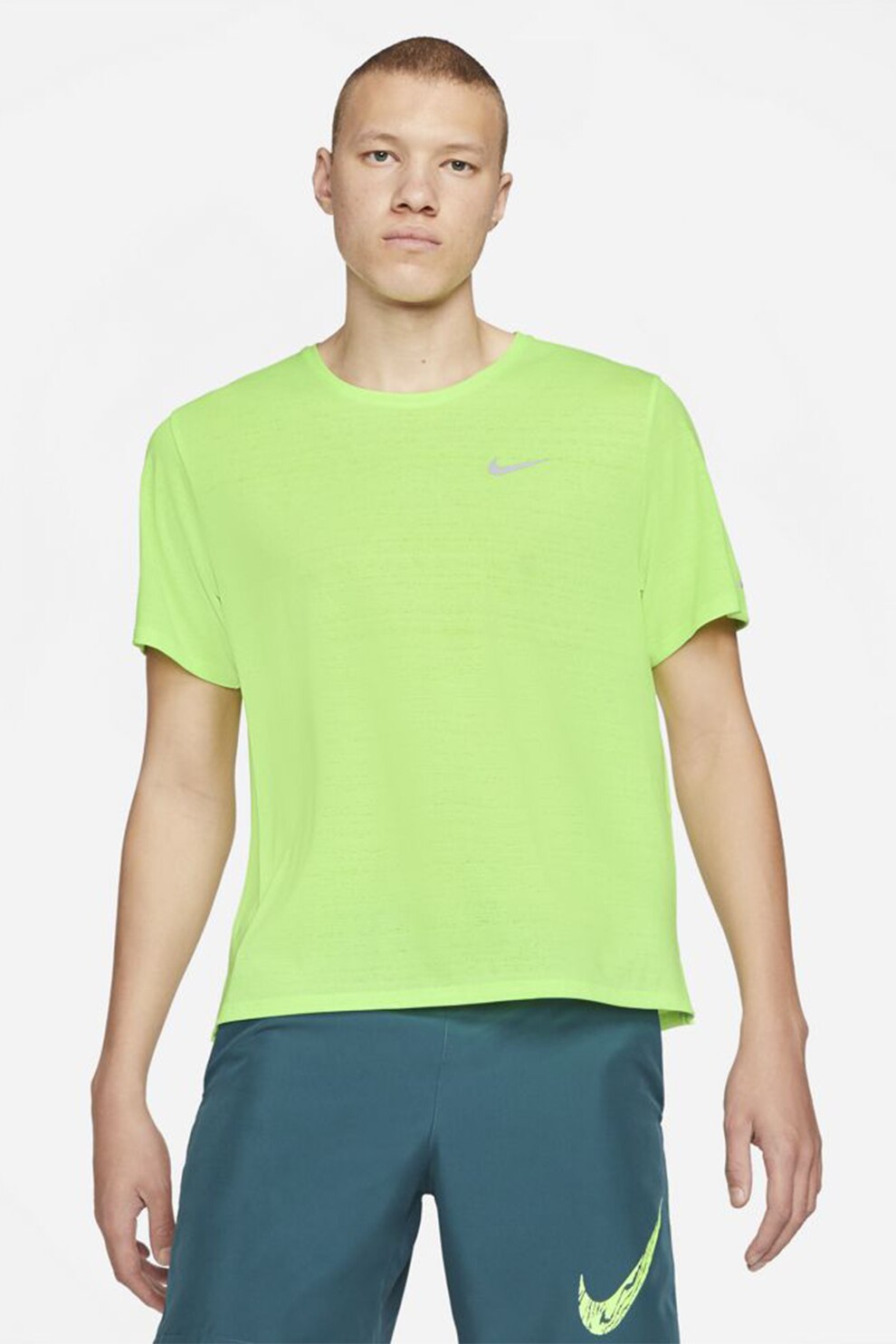 Nike, Tricou cu decolteu la baza gatului, pentru alergare Miler, Verde lime