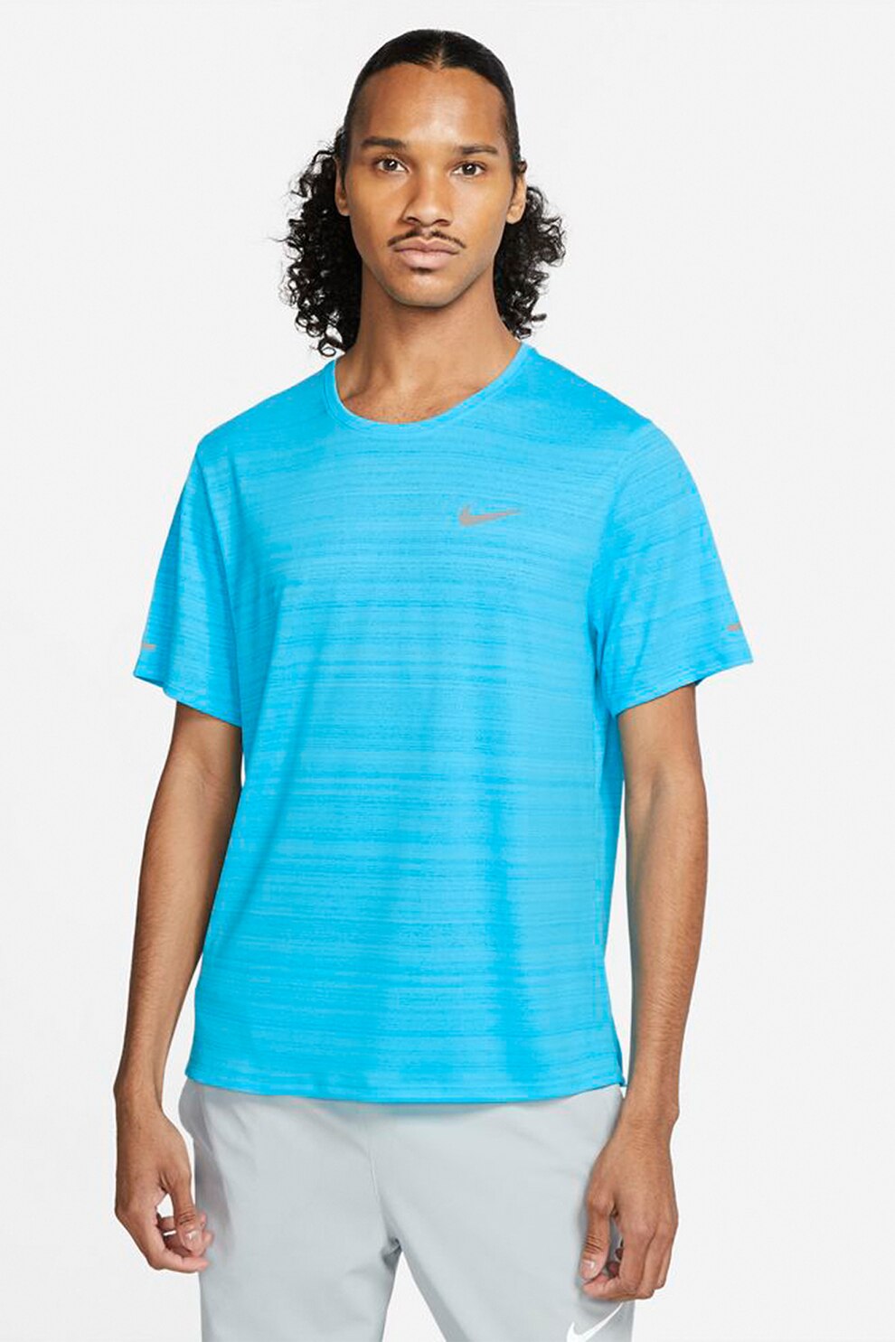 Nike, Tricou cu decolteu la baza gatului, pentru alergare Miler, Albastru aqua