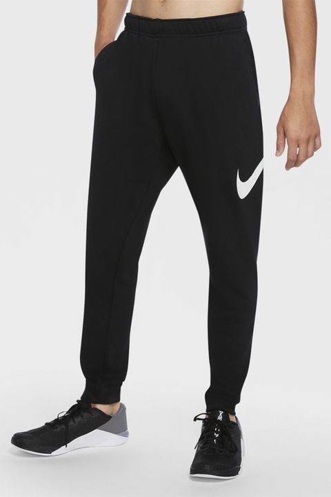 Nike, Pantaloni sport cu tehnologie Dri-Fit pentru fitness, Alb/Negru