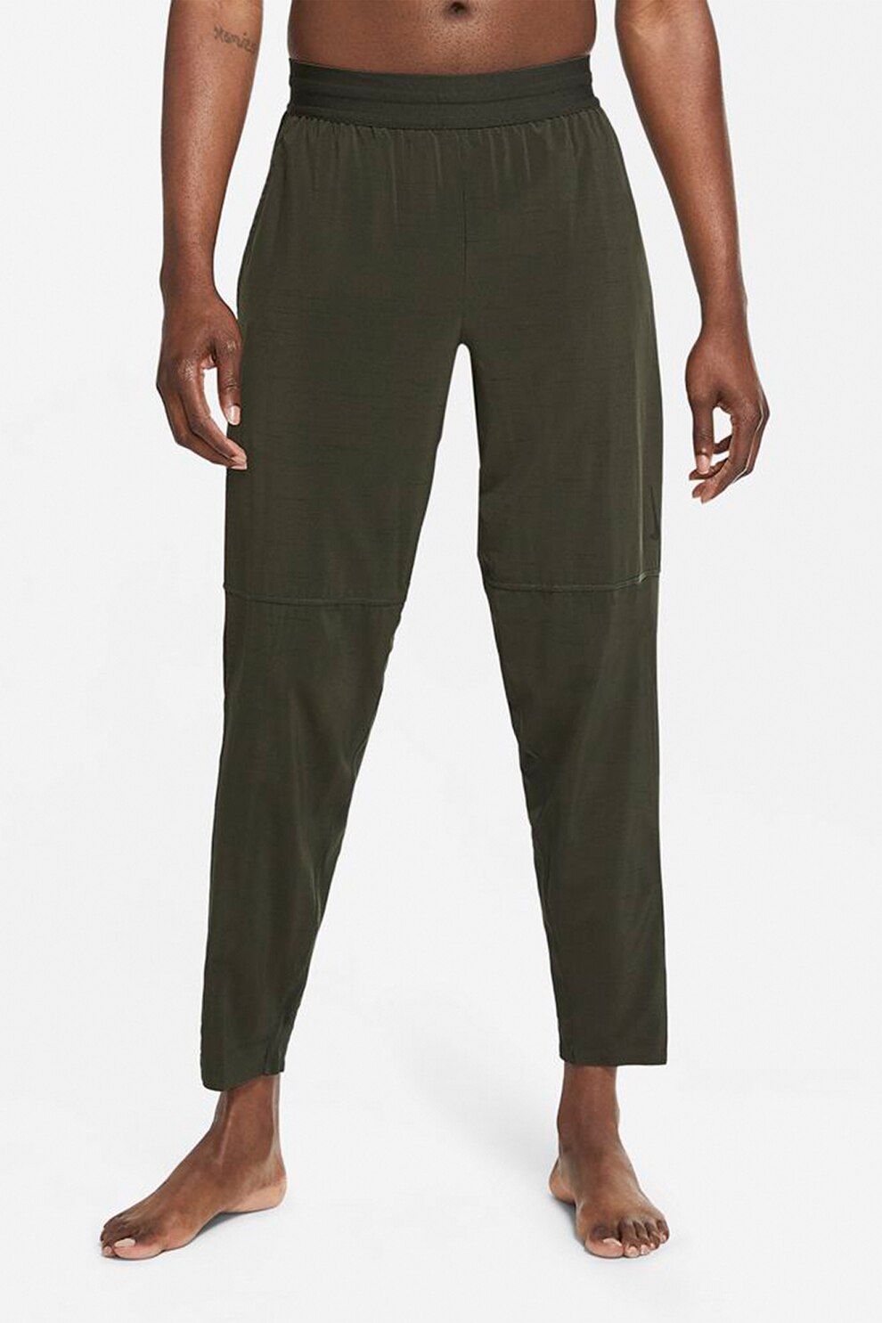 Nike, Pantaloni cu insertii din plasa si tehnologie Dri-Fit pentru yoga, Verde militar