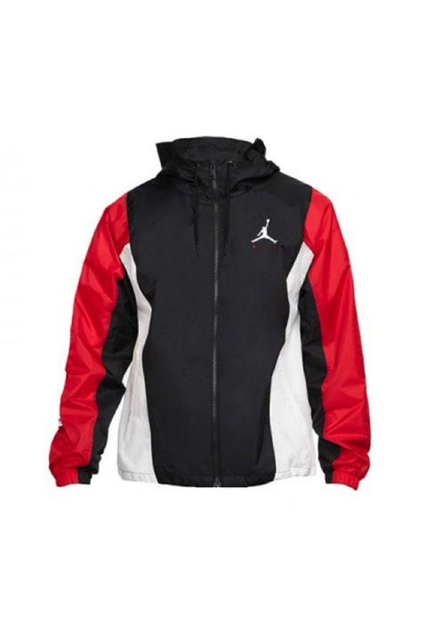 Nike, Jacheta cu fermoar si gluga Jumpman Air, Rosu/Alb/Negru