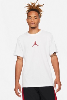 Nike, Tricou cu decolteu la baza gatului si logo Jordan Jumpman, Alb prafuit