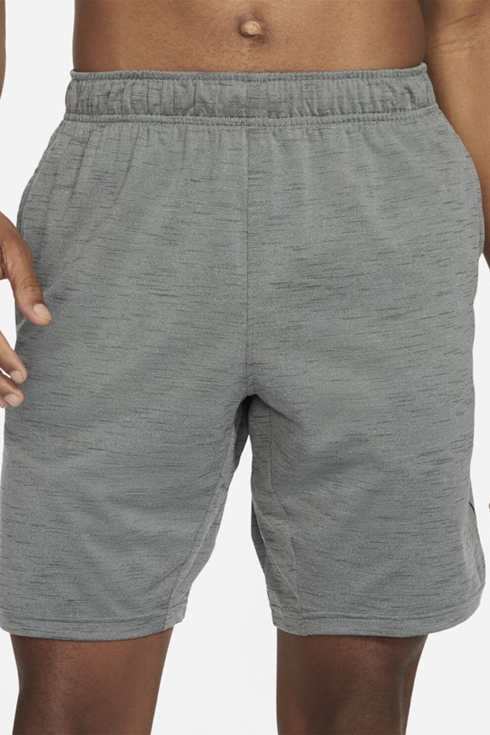 Nike, Pantaloni scurti cu banda ajustabila in talie pentru yoga Dri-Fit, Gri melange