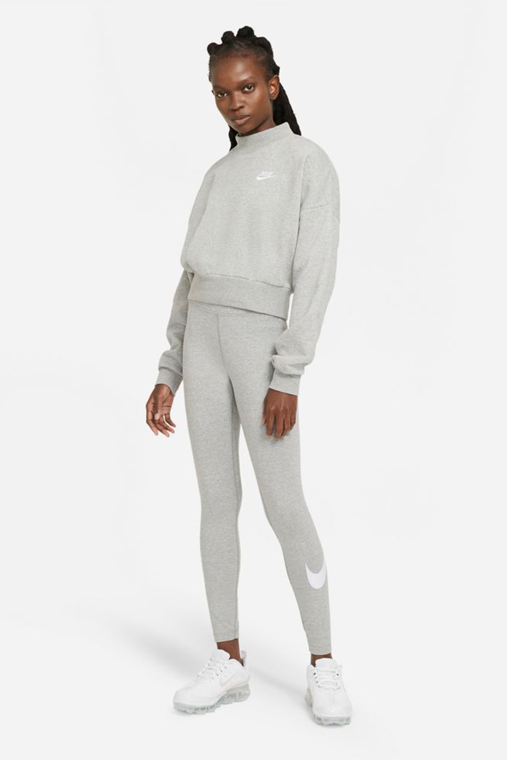 Nike, Colanti din amestec de bumbac cu logo, Gri deschis melange