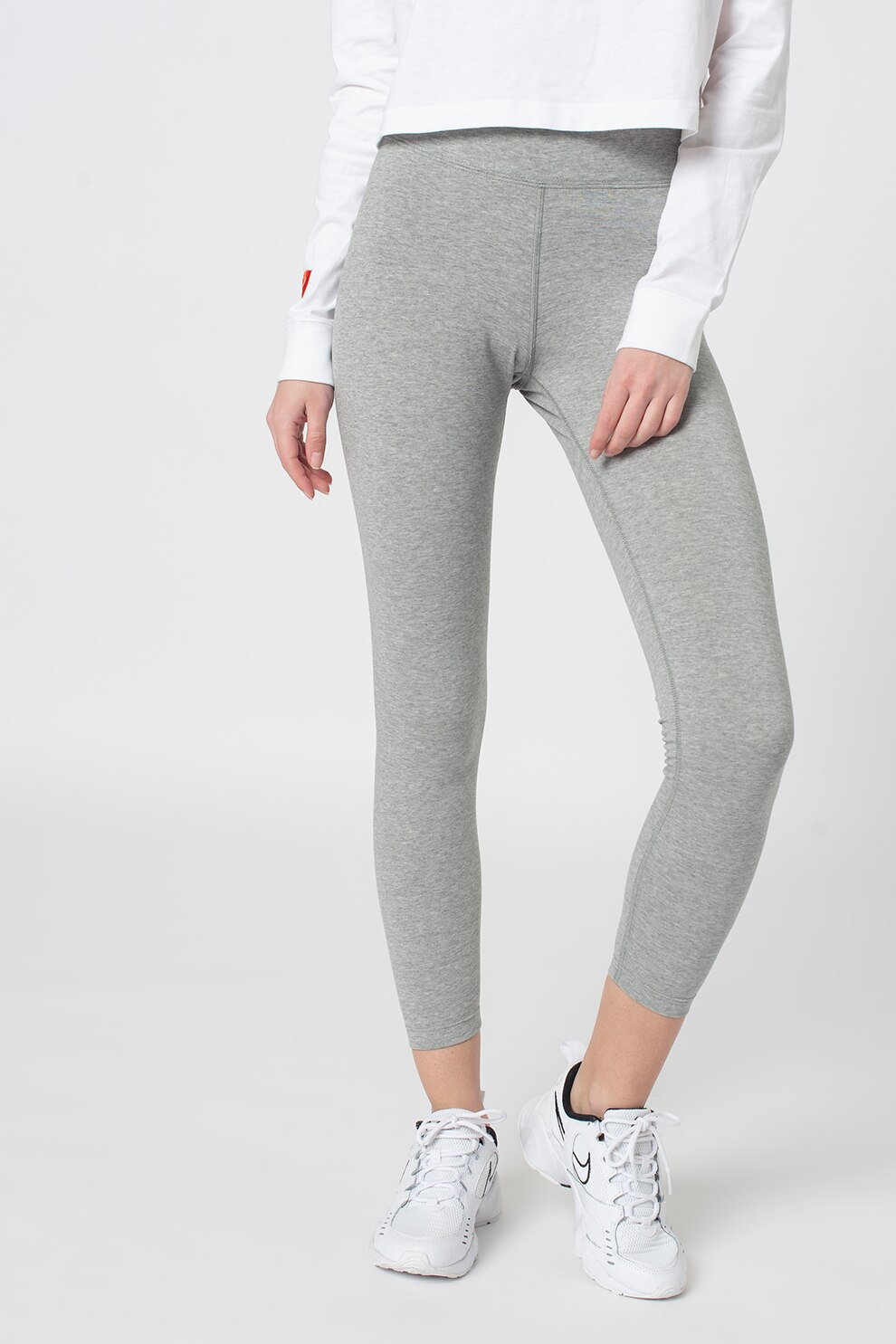 Nike, Colanti crop, pentru fitness Essential, Gri melange