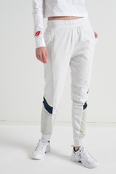 Nike, Pantaloni sport regular fit Heritage, Gri deschis melange/Bleumarin, XL Nike, Pantaloni sport regular fit Heritage, Gri deschis melange/Bleumarin, XL
