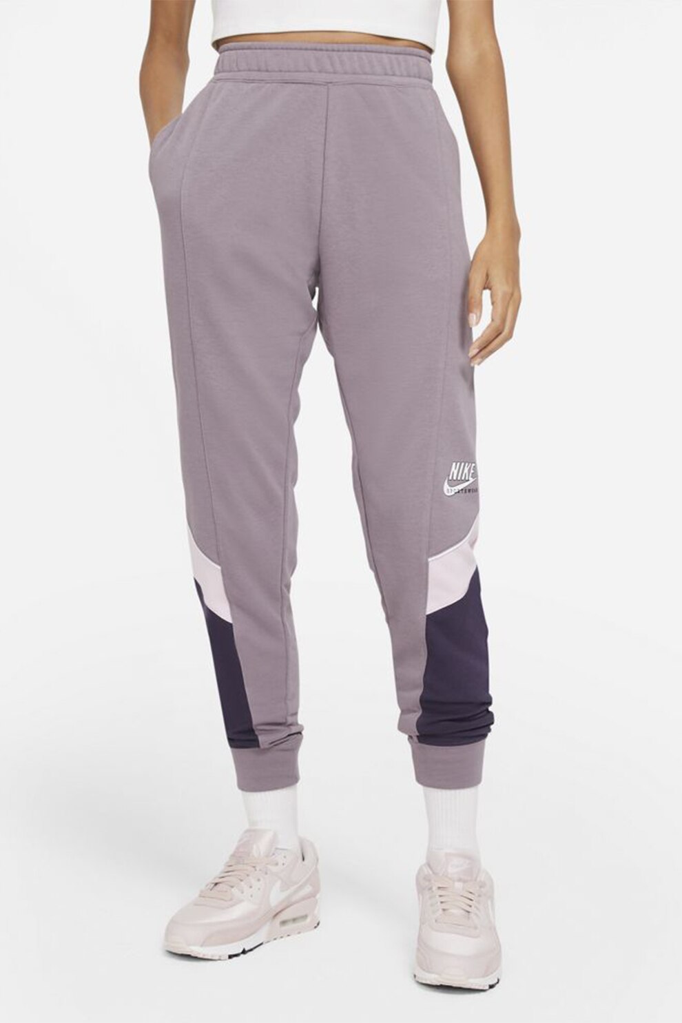 Nike, Pantaloni sport regular fit Heritage, Lila prafuit/Bleumarin/Alb, XL
