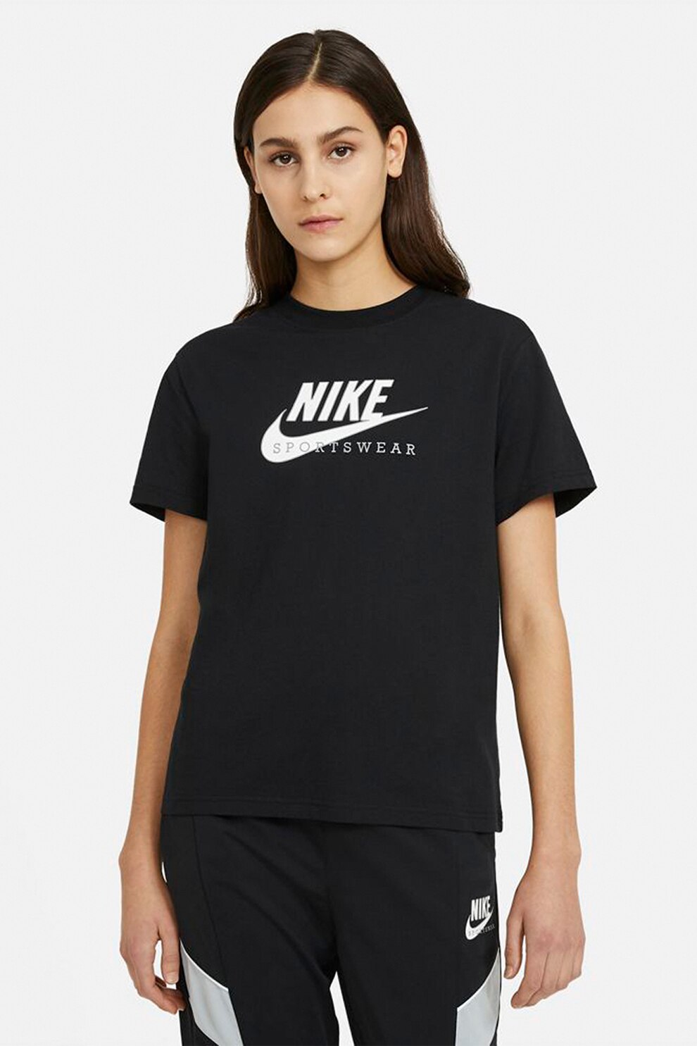 Nike, Tricou cu decolteu la baza gatului si imprimeu logo Heritage, Negru