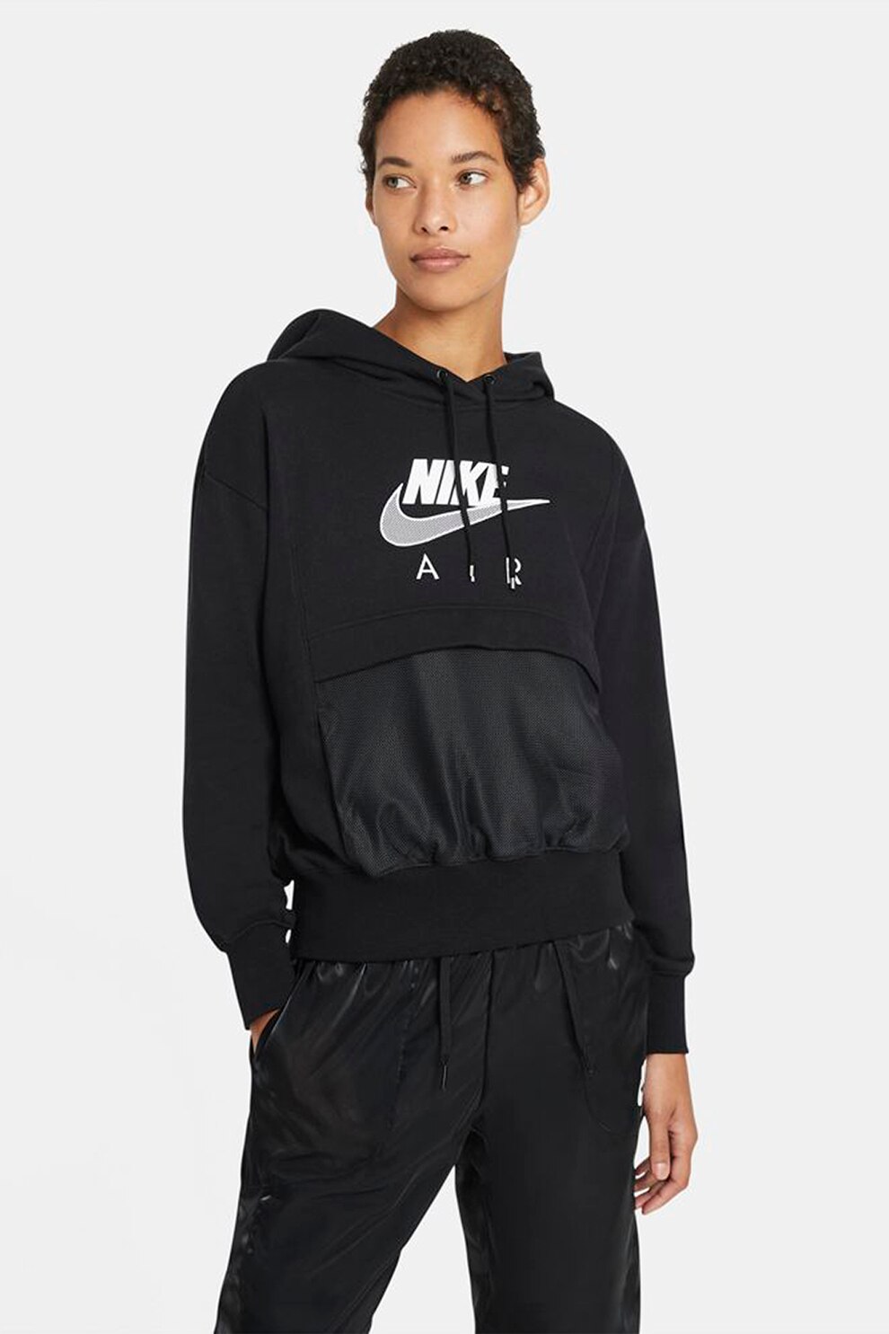 Nike, Hanorac cu buzunar kangaroo din plasa Air, Negru