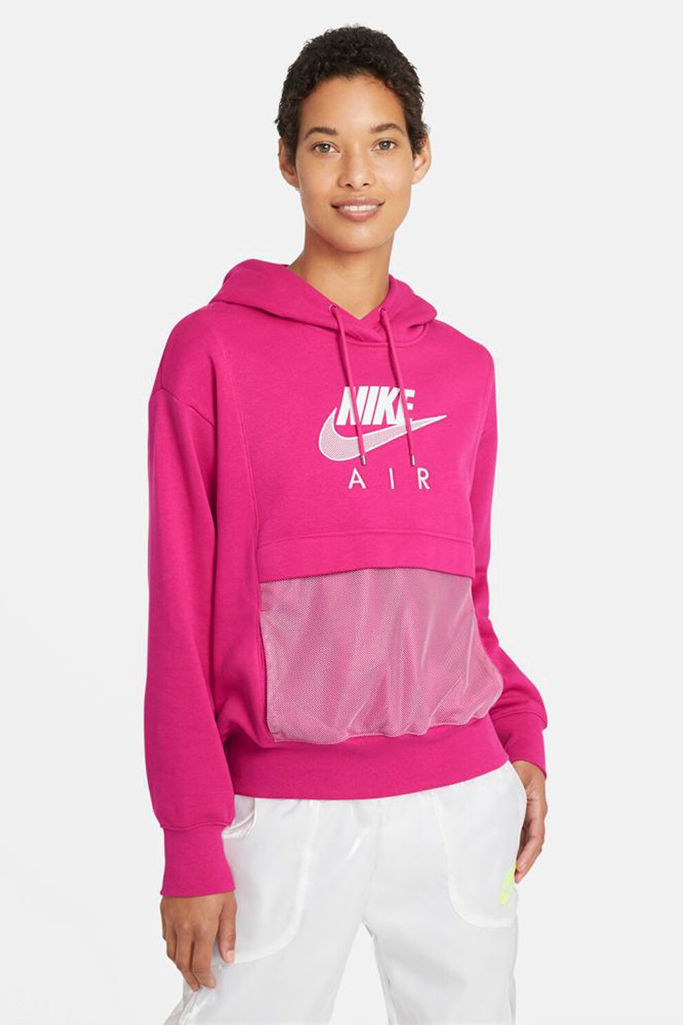 Nike, Hanorac cu buzunar kangaroo din plasa Air, Fucsia