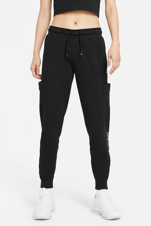 Nike, Pantaloni sport cu croiala conica si snur de ajustare in talie Air, Negru
