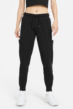 Nike, Pantaloni sport cu croiala conica si snur de ajustare in talie Air, Negru Nike, Pantaloni sport cu croiala conica si snur de ajustare in talie Air, Negru