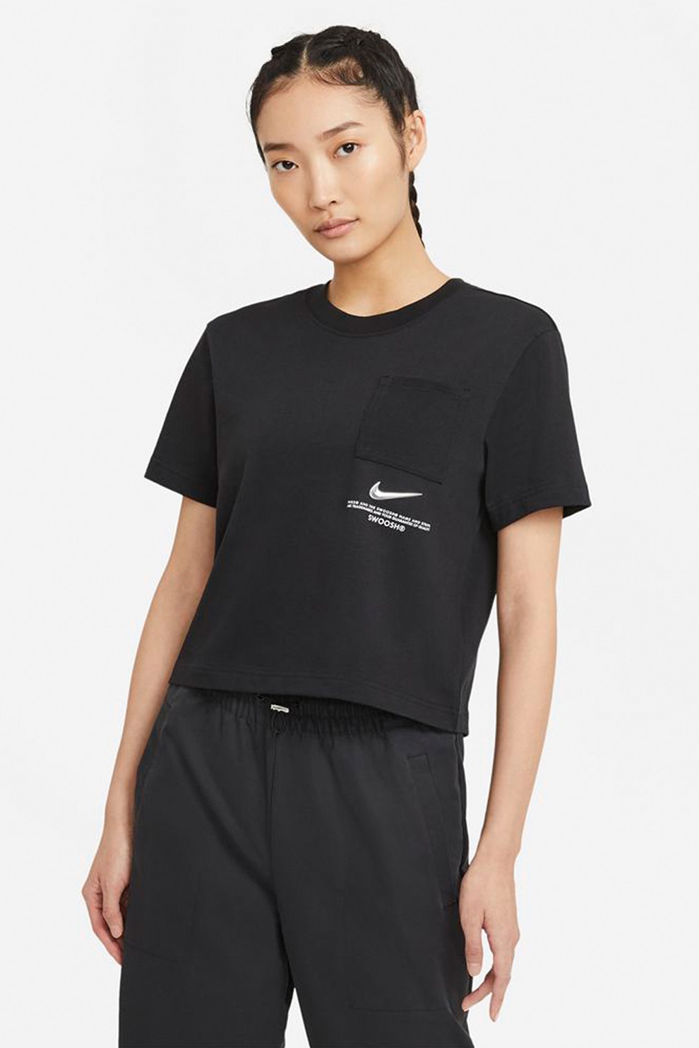Nike, Tricou lejer de bumbac cu buzunar pe piept Swoosh, Negru