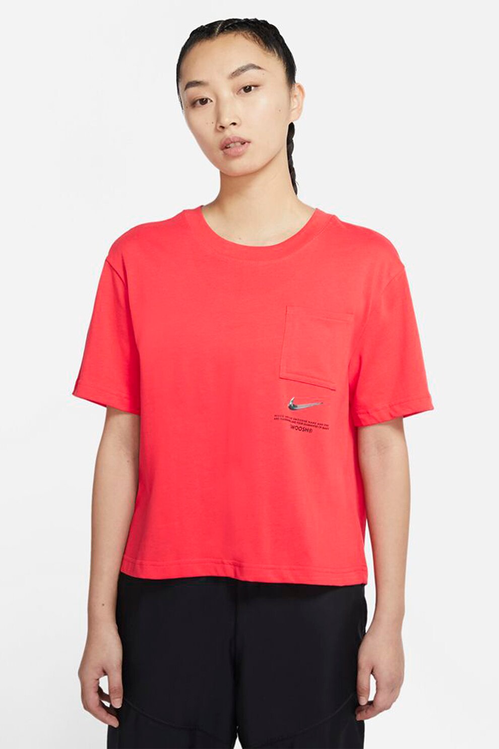 Nike, Tricou lejer de bumbac cu buzunar pe piept Swoosh, Rosu