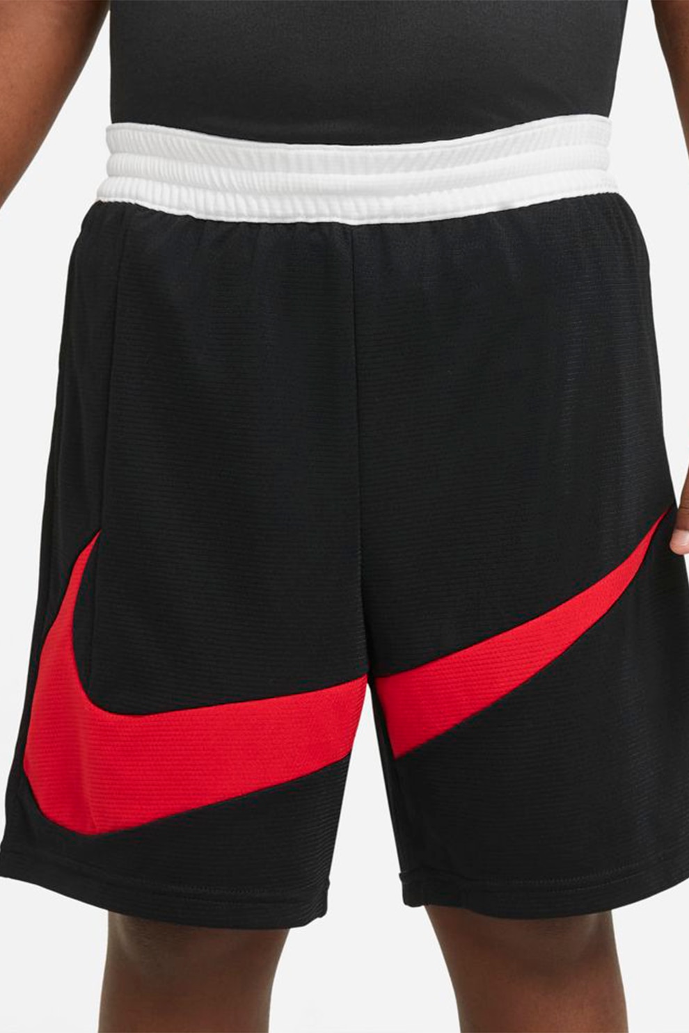 Nike, Pantaloni scurti tehnologie Dri-Fit si talie elastica pentru baschet, Negru/Rosu, 158-170 CM Standard - eMAG.ro