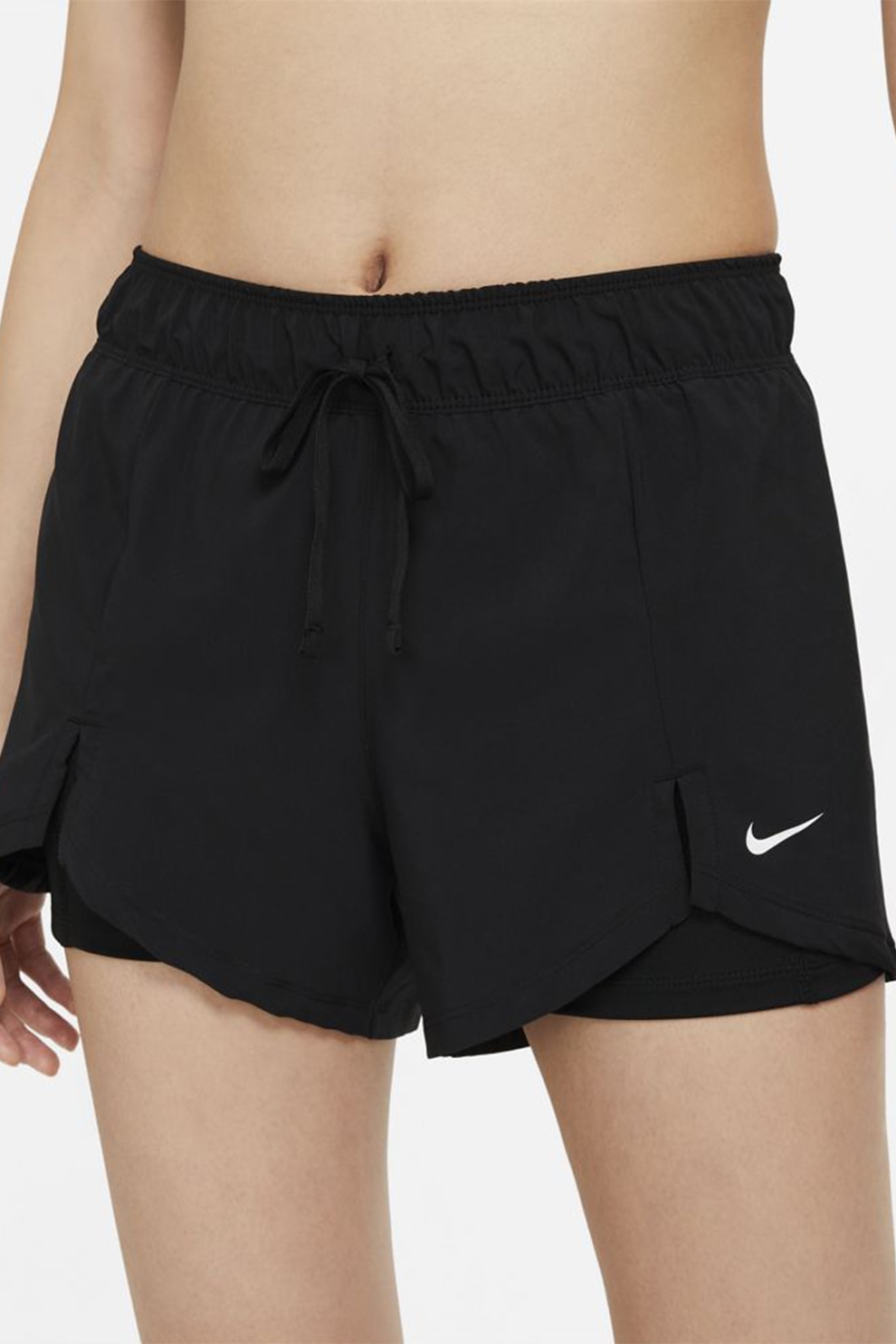 Nike, Pantaloni scurti 2-in1 pentru fitness Flex Essential, Negru/Alb