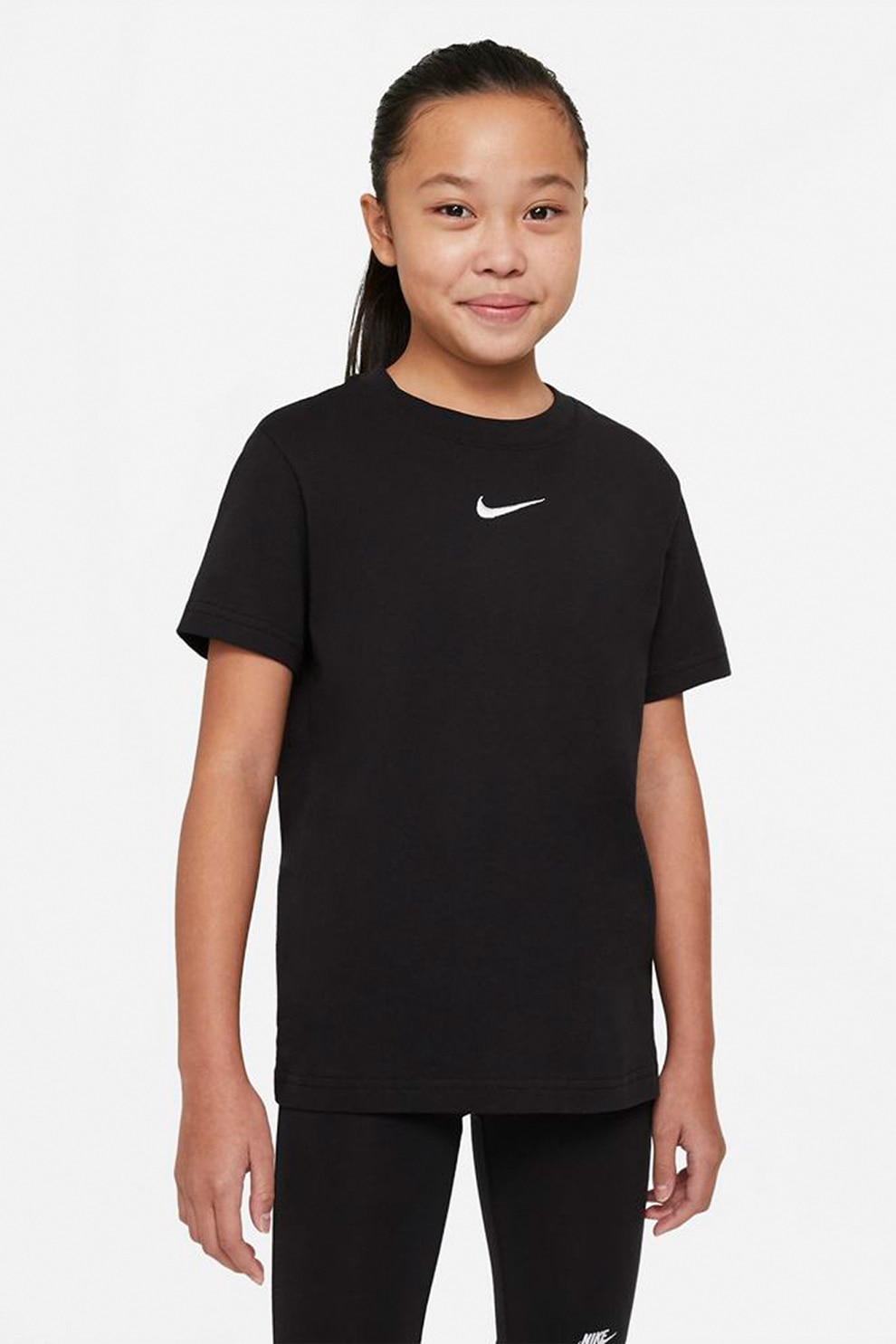 Nike, Tricou cu decolteu la baza gatului si logo brodat Essential, Negru