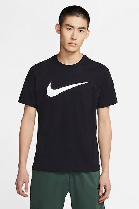 Nike, Тениска Sportswear Icon Swoosh с лога, Черен
