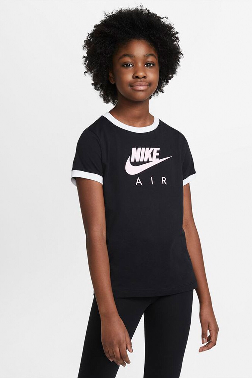 Nike, Tricou cu decolteu la baza gatului si imprimeu logo, Negru