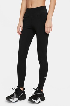 Nike, Colanti cu talie inalta si tehnologie Dri-Fit, pentru fitness One, Negru Nike, Colanti cu talie inalta si tehnologie Dri-Fit, pentru fitness One, Negru