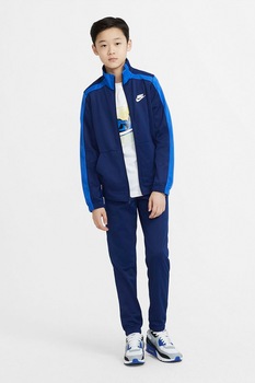 Nike, Trening cu fermoar si logo, Albastru inchis Nike, Trening cu fermoar si logo, Albastru inchis