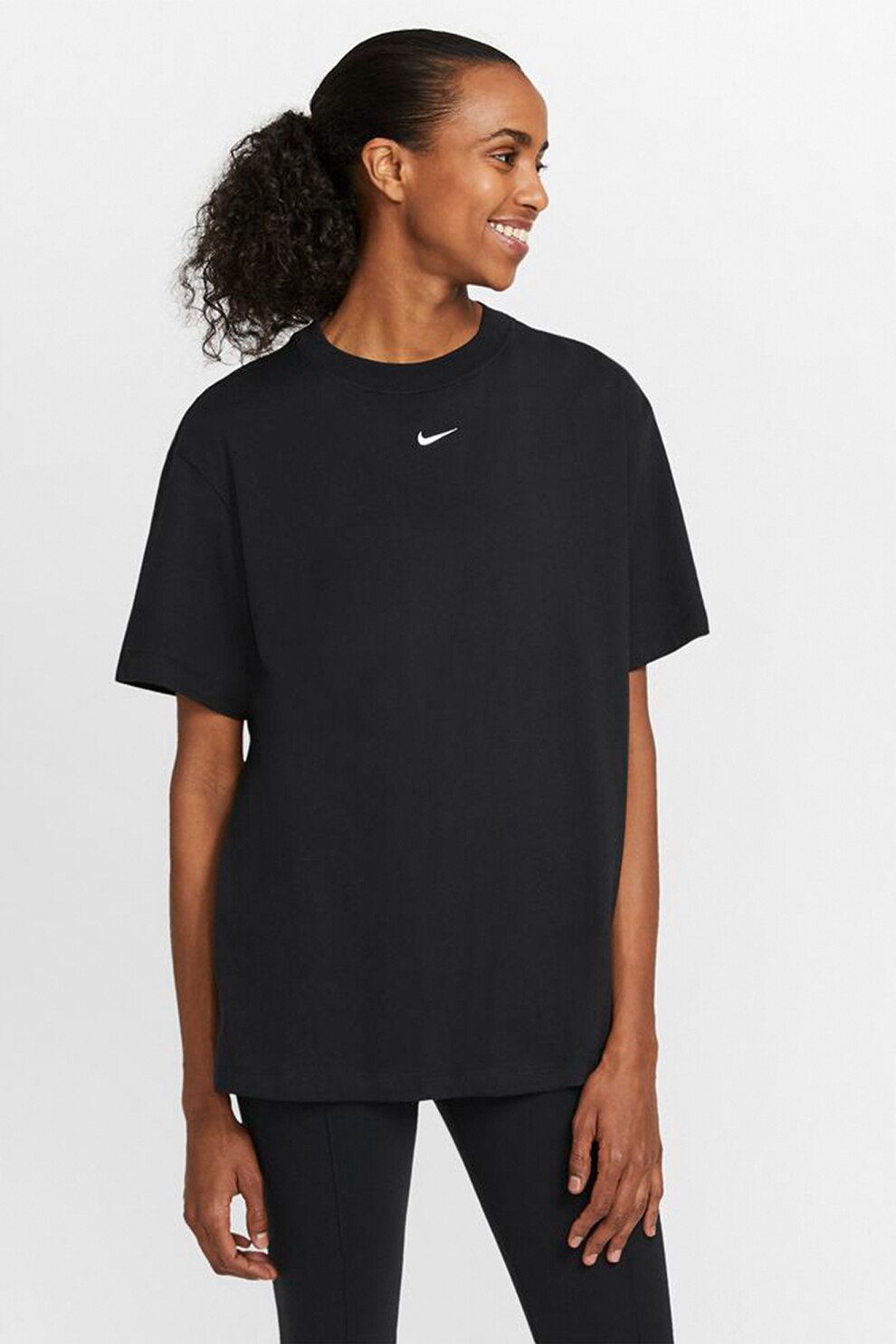 Nike, Tricou cu decolteu la baza gatului Sportswear Essential, Negru