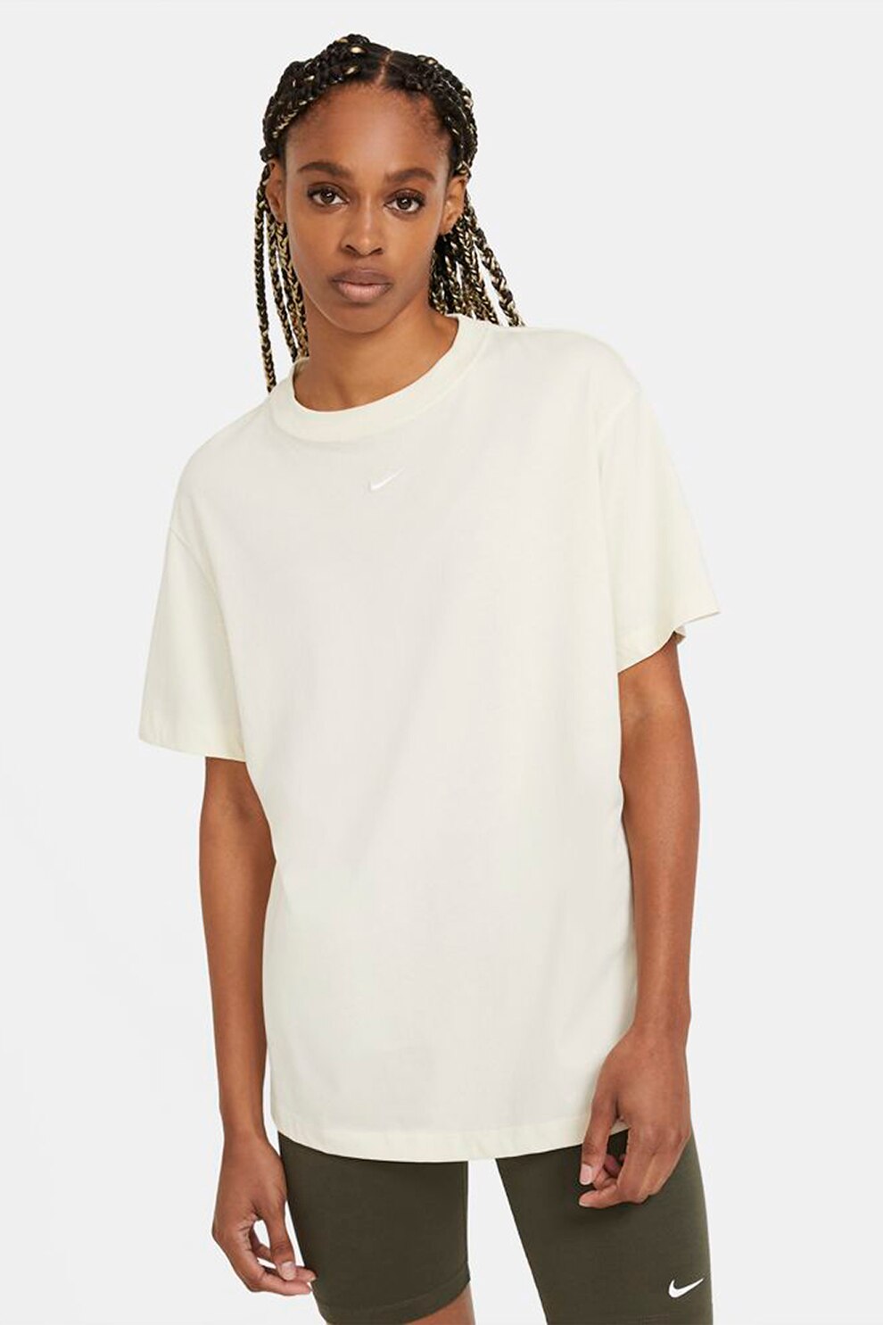 Nike, Tricou cu decolteu la baza gatului Sportswear Essential, Crem