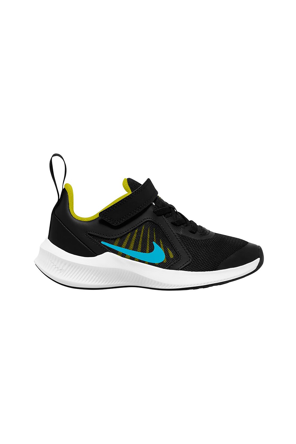 Nike, Pantofi sport de piele cu detalii contrastante si velcro Downshifter 10, Negru, 27.5 EU