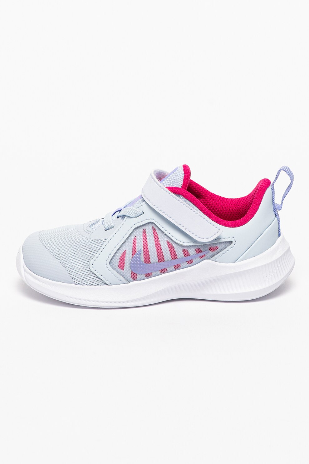 Nike, Pantofi sport de piele cu velcro Downshifter, Gri/Roz, 22 EU