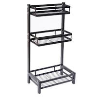 Raft pentru condimente, Quasar & Co., 3 polite, etajera depozitare bucatarie, 33.5 x 20.5 x 60 cm, otel inoxidabil, negru