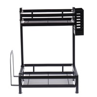 Raft pentru condimente, Quasar & Co., 2 polite, suport depozitare bucatarie, 33.5 x 20.5 x 39 cm, otel inoxidabil, negru
