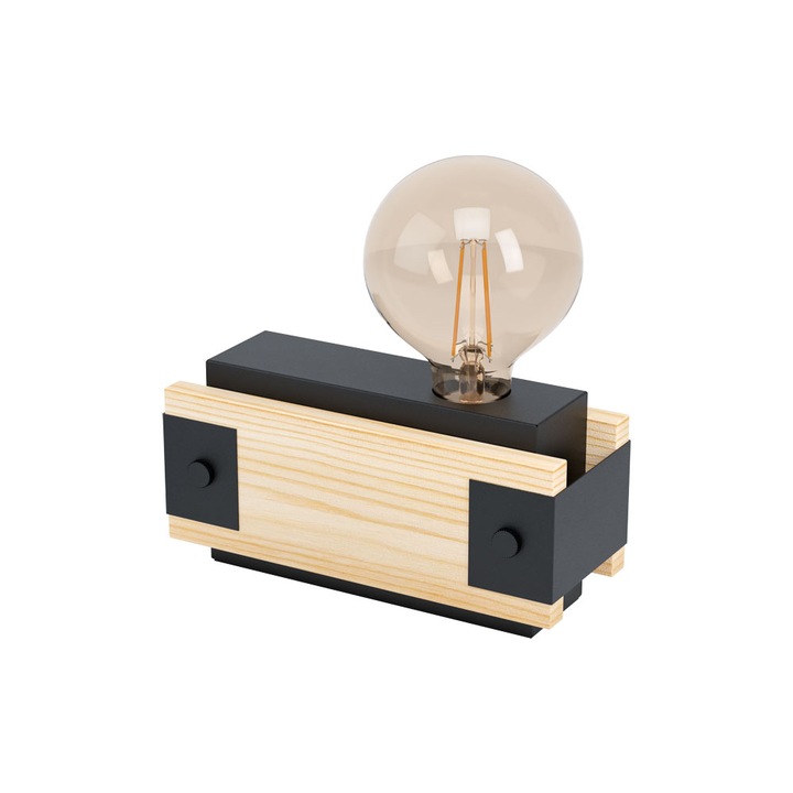 Veioza vintage EGLO LAYHAM 43469, E27 1X16W IP20, Otel Negru, Lemn Maro