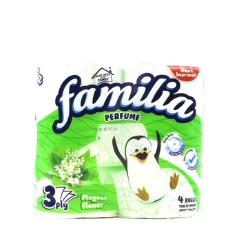 Hartie Igienica FAMILIA Muguet Flower, 3 Straturi, 4 Role/Bax, 140 File/Rola Hartie Igienica FAMILIA Muguet Flower, 3 Straturi, 4 Role/Bax, 140 File/Rola