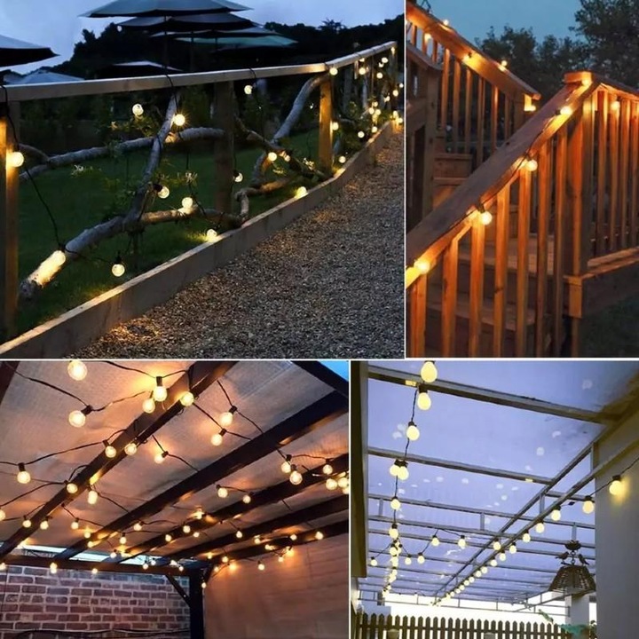 Ghirlanda Luminoasa cu Pendule RFAN, Gradina, Terasa, 10m, 10 Fasung E27, Fara becuri, Negru