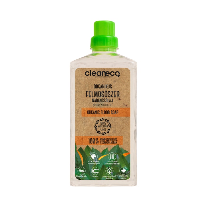 Органичен почистващ препарат Cleaneco, за водоустойчиви повърхности с портокалово масло, 1000мл