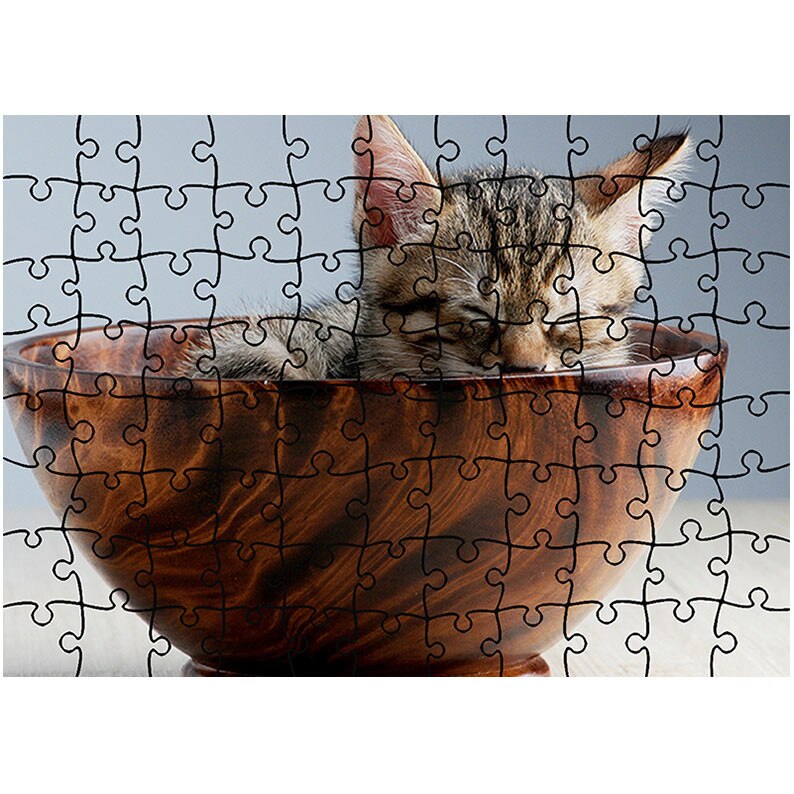 Puzzle Art Factory 96 piese, Pui de pisica doarme intr-un bol, animale, Latime 40,5 cm x Inaltime 28,7 cm