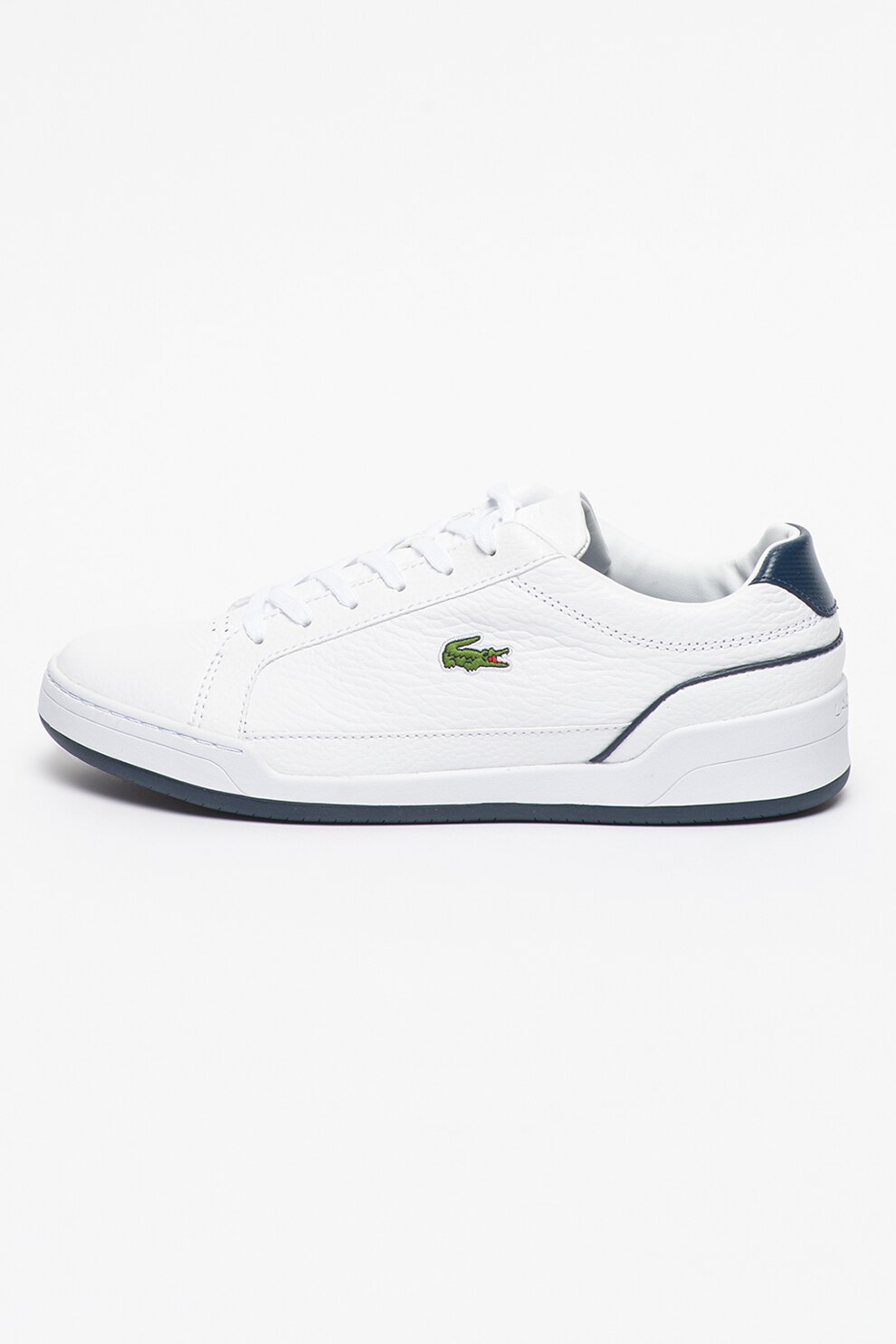 Lacoste, Pantofi sport cu segmente de piele cu aspect marmorat Challenge, Alb/Bleumarin, 44