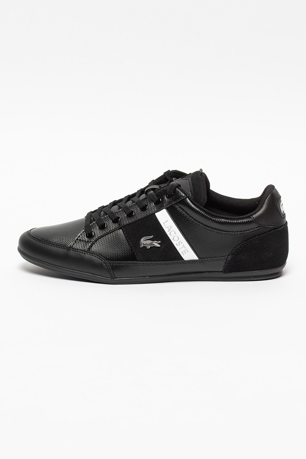 Lacoste, Pantofi sport cu insertii de piele intoarsa Chaymon, Negru, 42