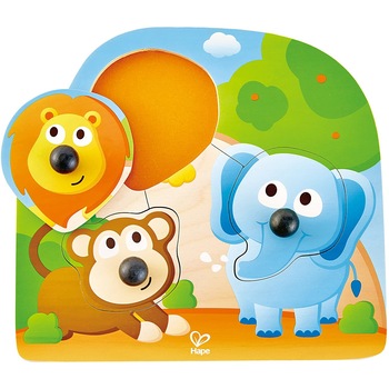 Puzzle, Hape, cu 4 piese din lemn, animale din jungla, pentru dezvoltarea dexteritatii si a coordonarii mana ochi, pentru copiii peste un an Puzzle, Hape, cu 4 piese din lemn, animale din jungla, pentru dezvoltarea dexteritatii si a coordonarii mana ochi, pentru copiii peste un an