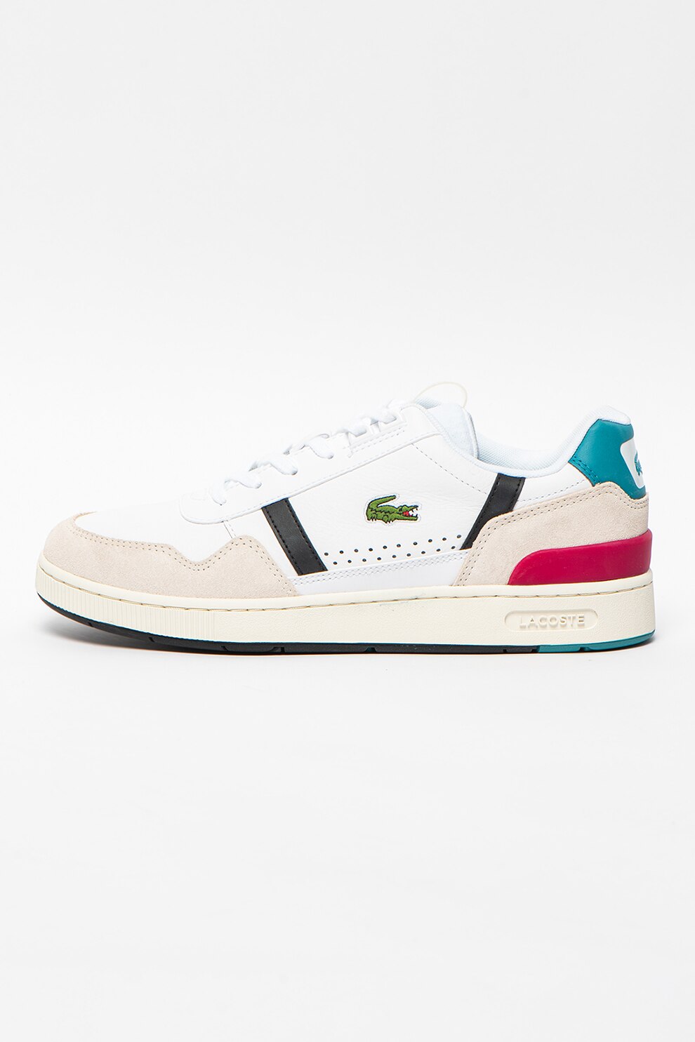 Lacoste, Pantofi sport de piele ecologica cu insertii de piele intoarsa