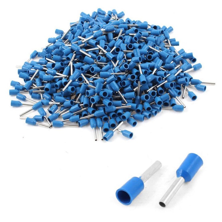 Set 100 bucati pini terminali cu izolatie, E0508, albastru