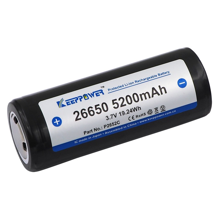 Acumulator KeepPower ICR 26650-520PCM 3.7V 5200mAh Li-Ion, 10A, cu protectie PCB