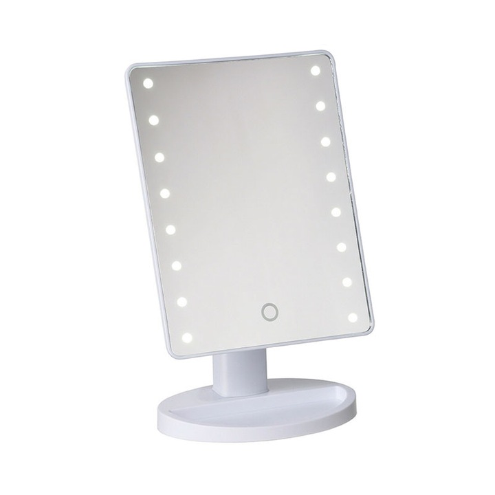Козметично огледало Azaly, ABS, LED осветление, Бял, 22 x 17 см