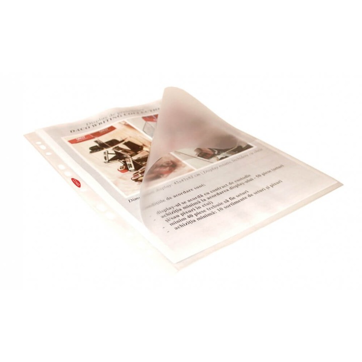 Set Folii de Protectie Documente DACO, 50 Buc, A4, Deschidere "L", Margine Multiperforata pentru Arhivare