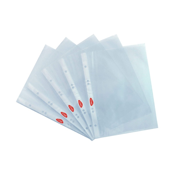 Set Folii de Protectie Documente DACO Plus, 100 Buc, A5, Margine Multiperforata pentru Arhivare