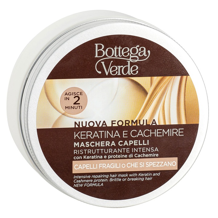 Masca de par, cu efect de restructurare, cu proteine, keratina si casmir - Keratina e Cachemire, 200 ML, Bottega Verde