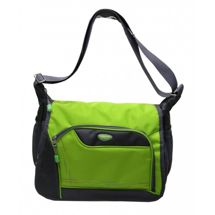 Umar DACO táska, 39x28x17 cm, poliészter, 2 cipzár és állítható pánt, zöld/fekete